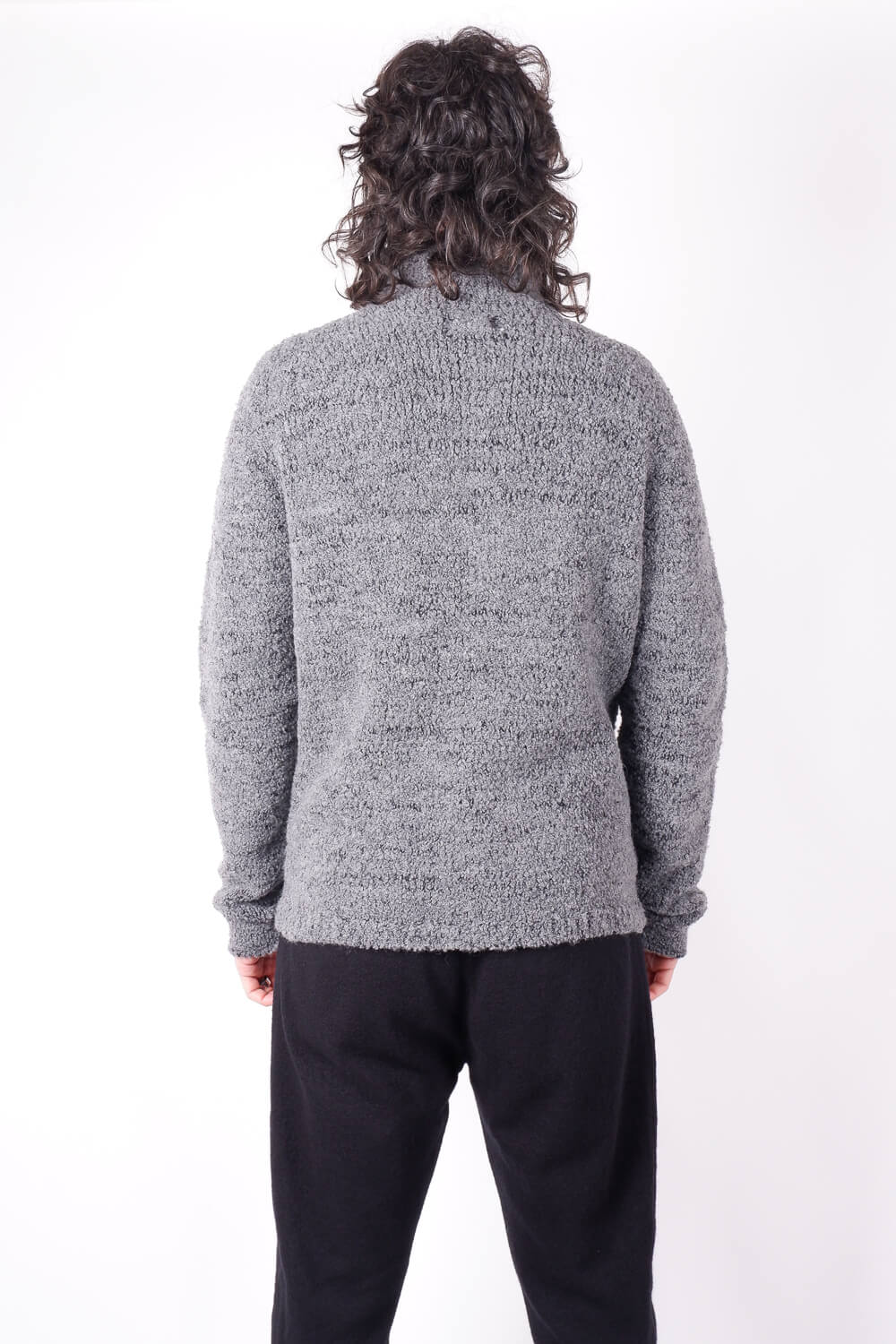 Button-Up High Collar Wool Cardigan Grey/Black