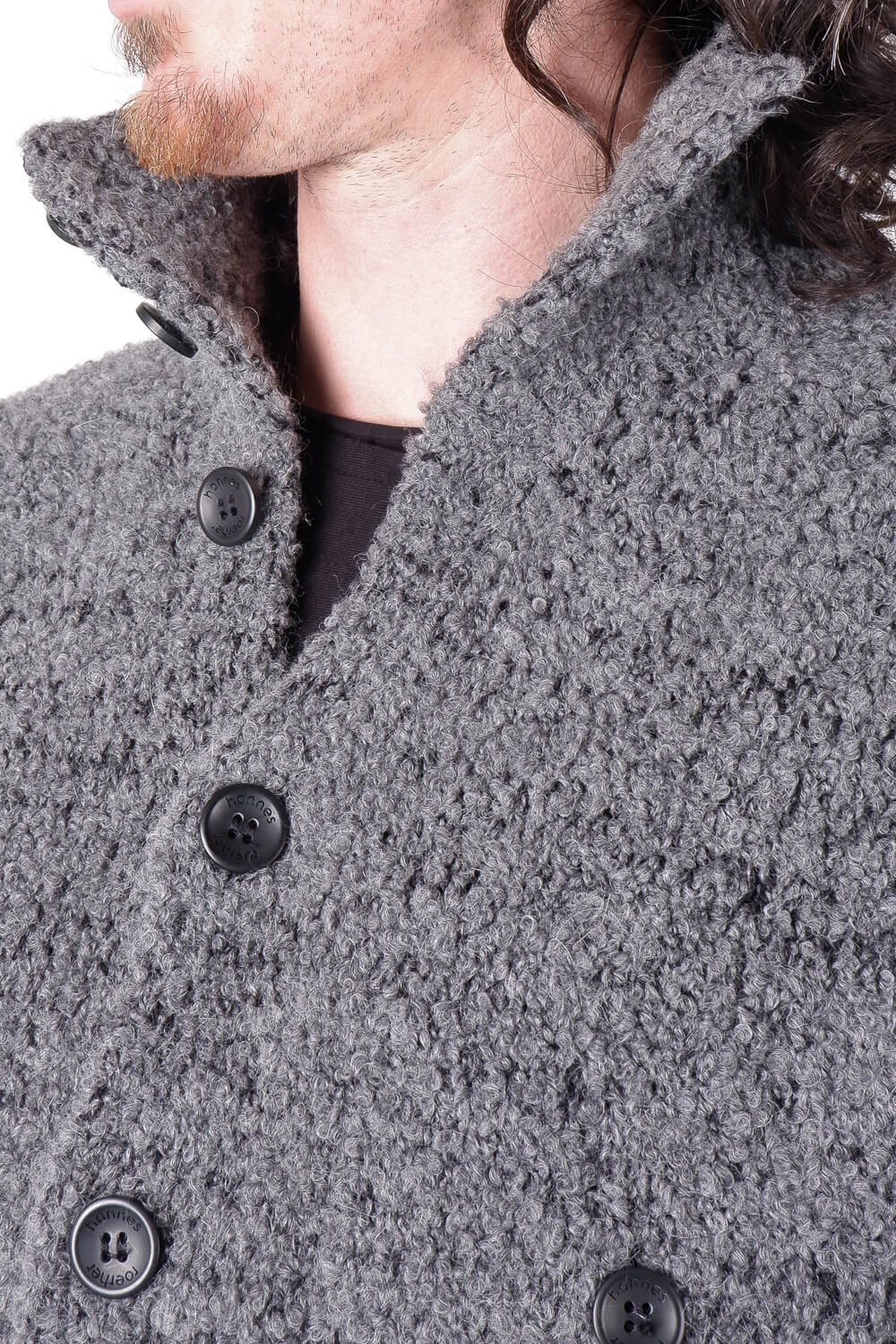 Button-Up High Collar Wool Cardigan Grey/Black