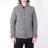 Button-Up High Collar Wool Cardigan Grey/Black