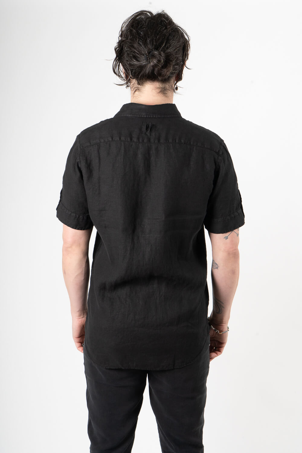 Button-Up Short Sleeved Linen Shirt Black