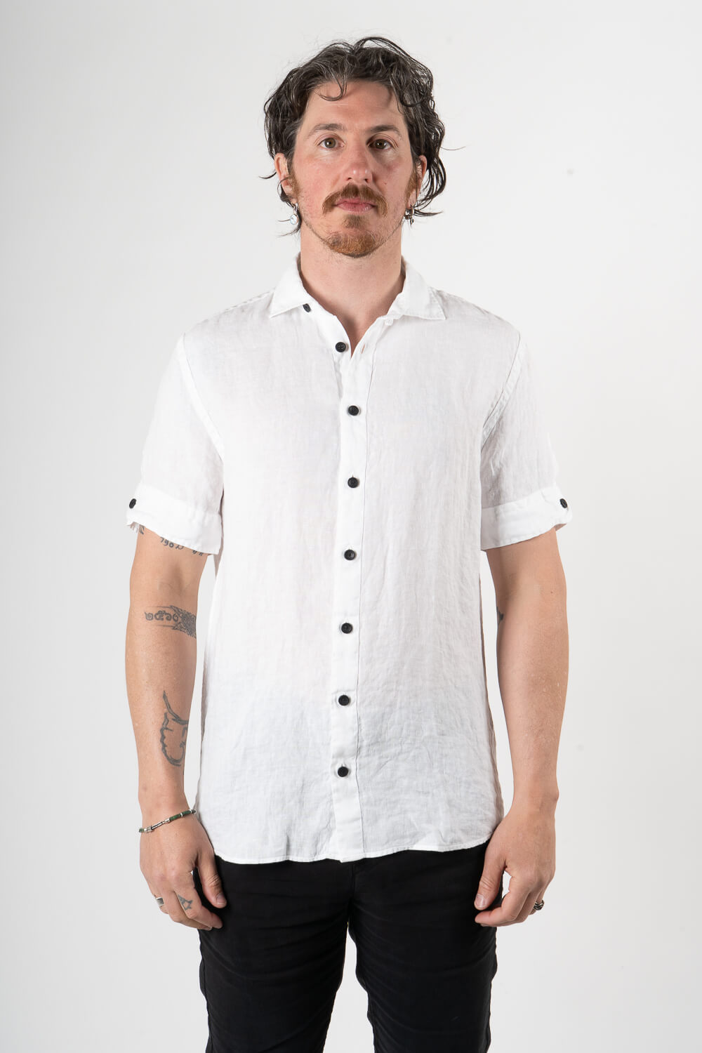Button-Up Short Sleeved Linen Shirt White