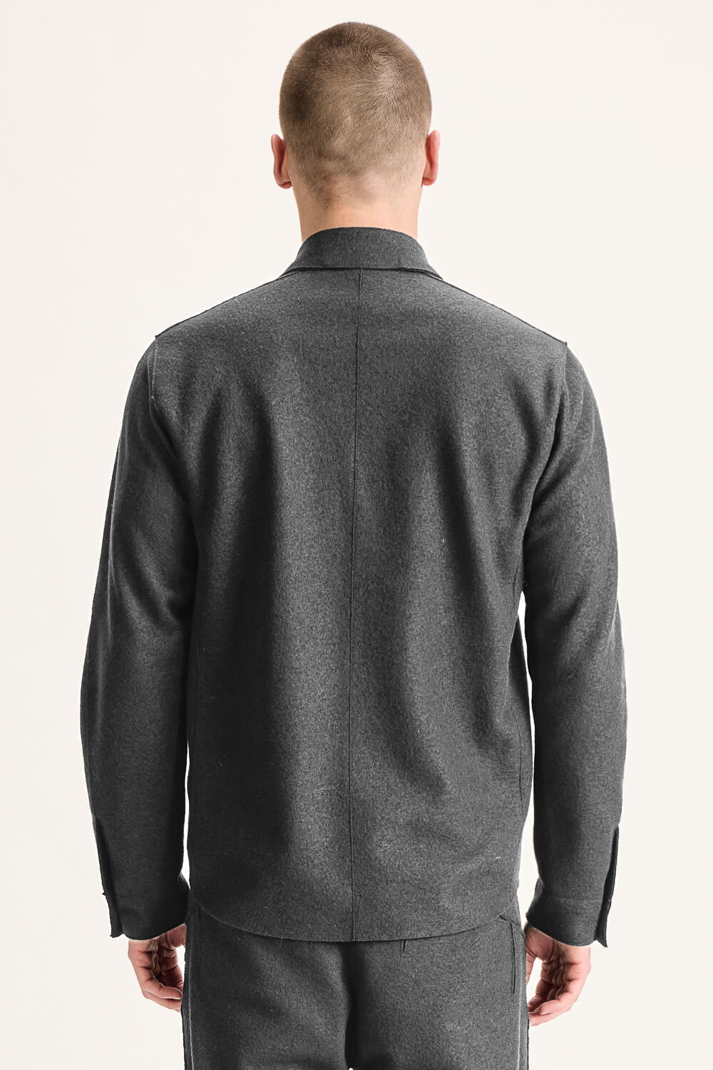 Button-Up Virgin Wool W/ Zipped Chest Detail Overshirt Charcoal