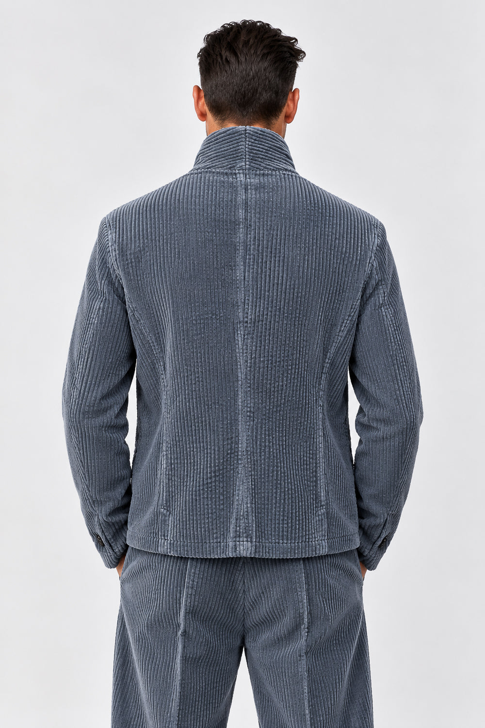 Button-Up Corduroy Blazer Jacket Steel Grey
