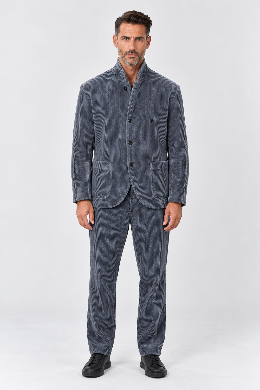 Button-Up Corduroy Blazer Jacket Steel Grey