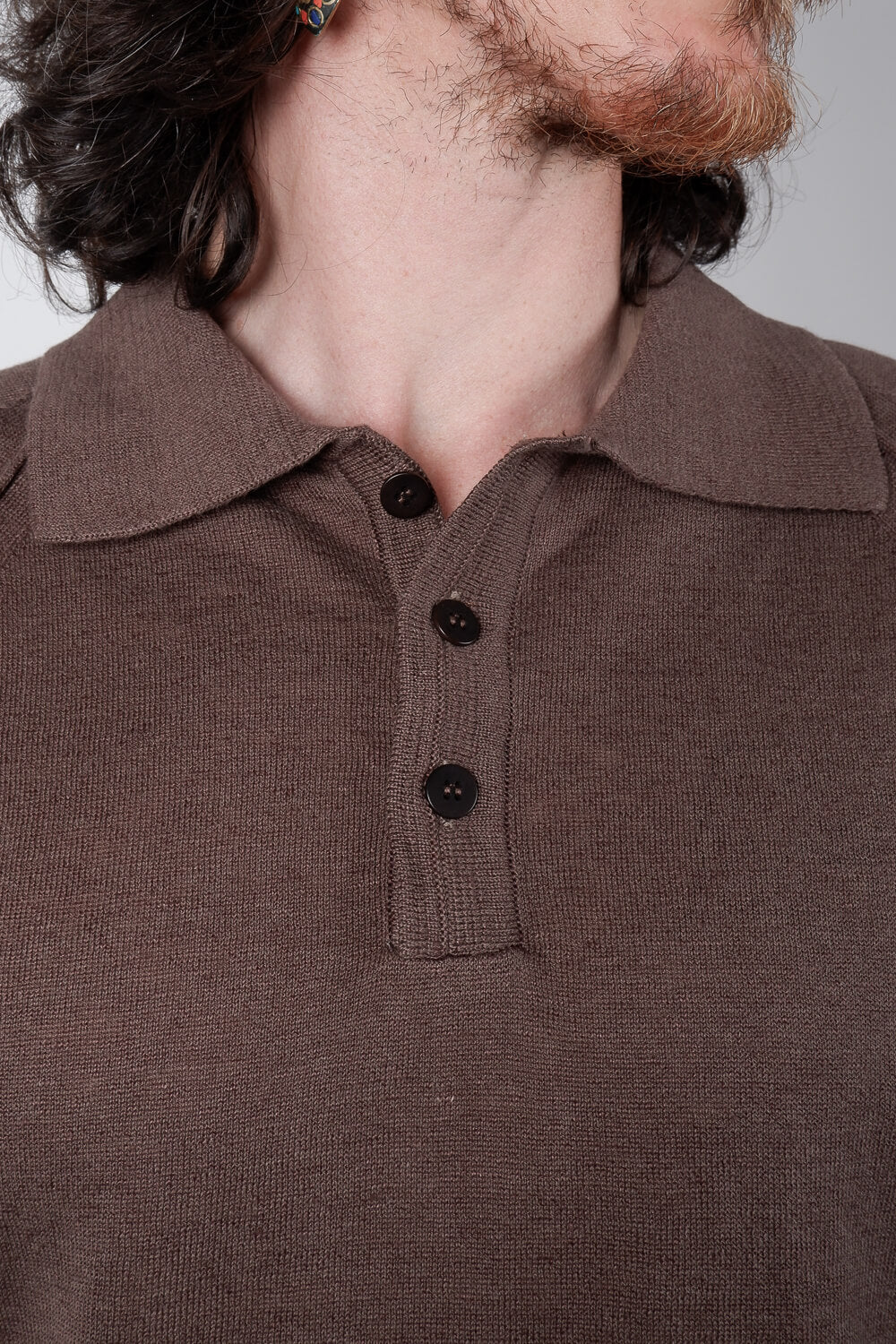 Button Up Linen Polo Brown