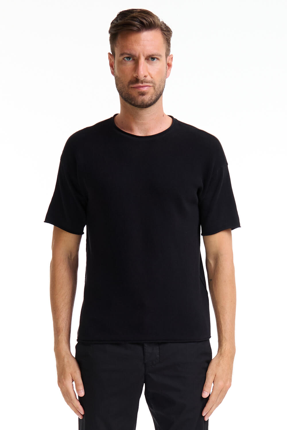 Raw Edge Knitted T-Shirt Black