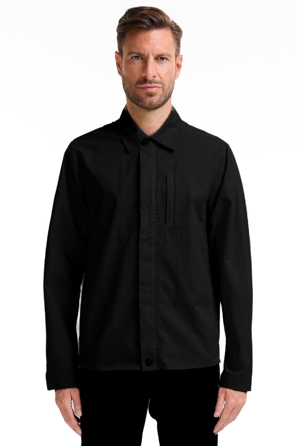 Coated Cotton Lightweight Zip-Up Jacket Black