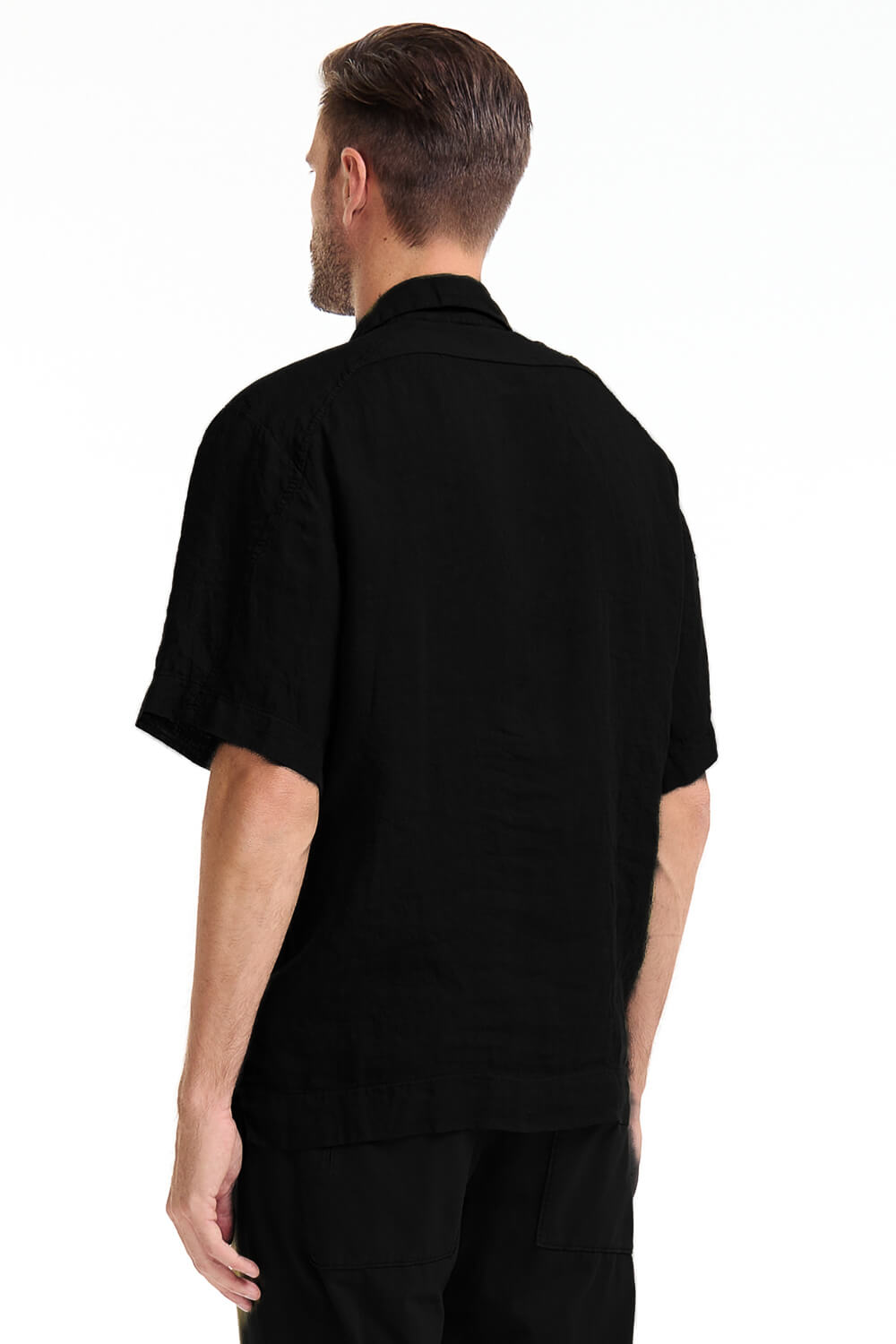 Front Pocket S/S Linen Shirt Black
