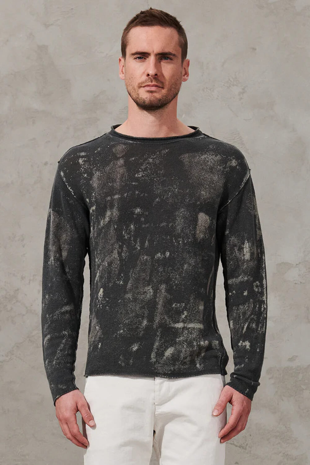 Sponged Effect Cotton/linen L/S T-Shirt Charcoal