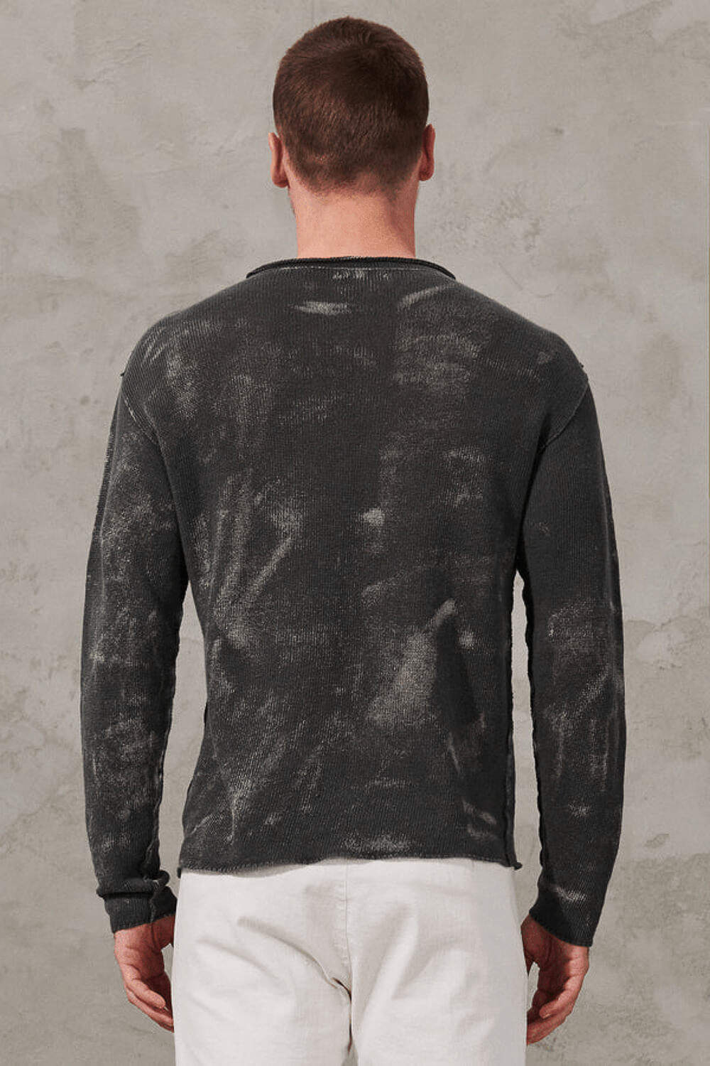 Sponged Effect Cotton/linen L/S T-Shirt Charcoal