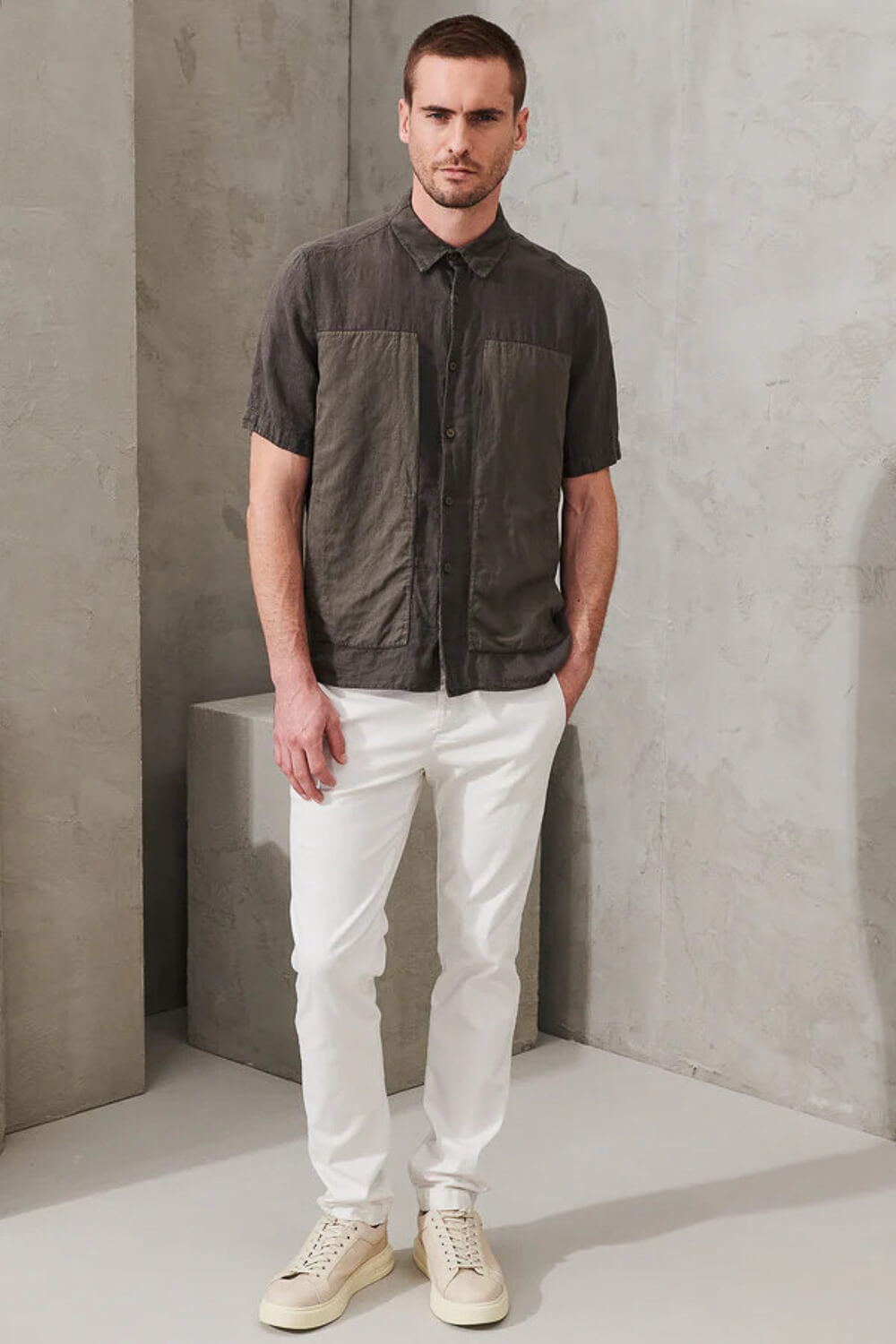 Loose Fit S/S Cotton/Linen Shirt Mud