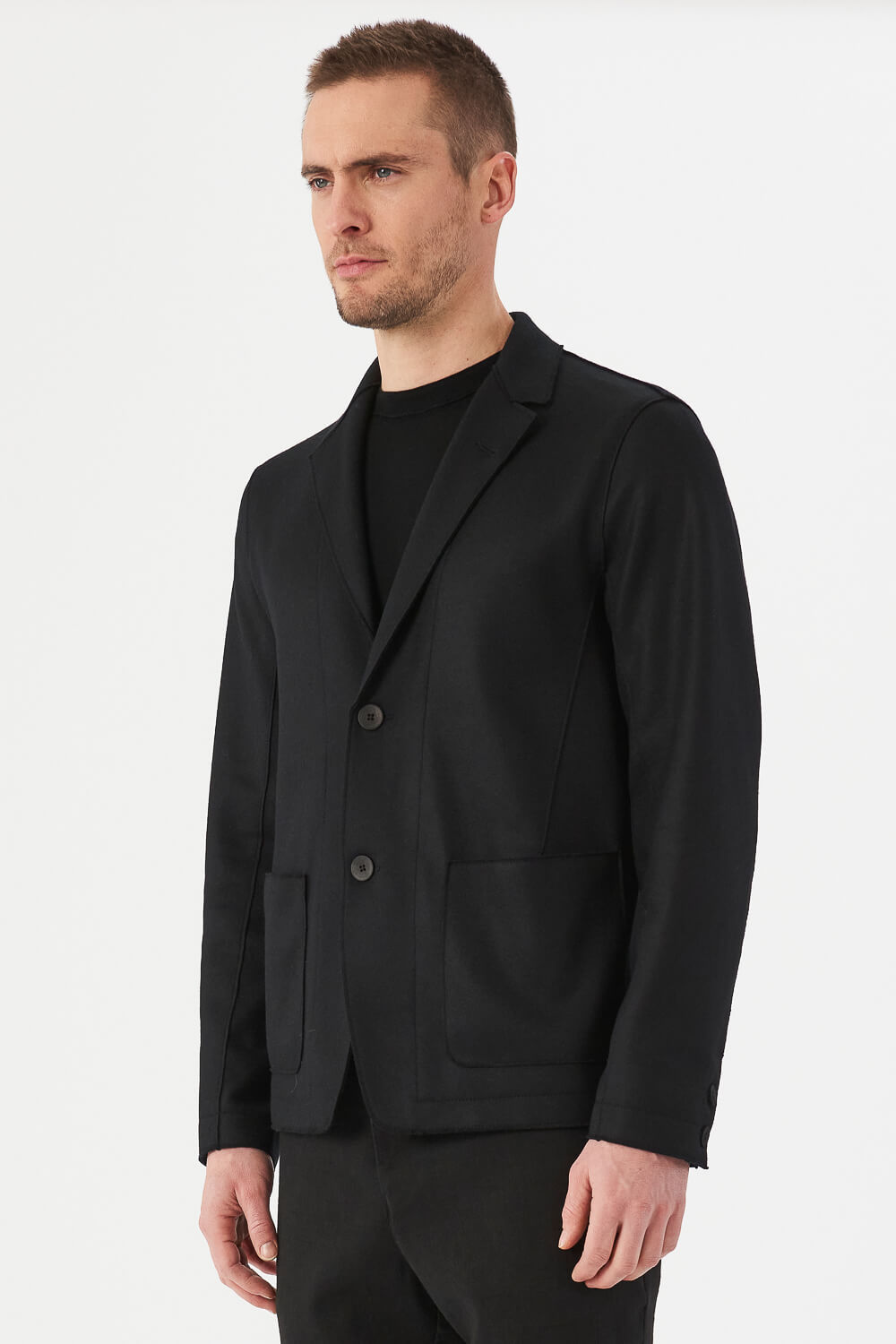 Raw Cut Boiled Wool W/ Cashmere Touch Regular Fit Jacket Black