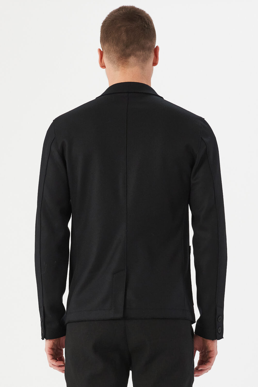 Raw Cut Boiled Wool W/ Cashmere Touch Regular Fit Jacket Black