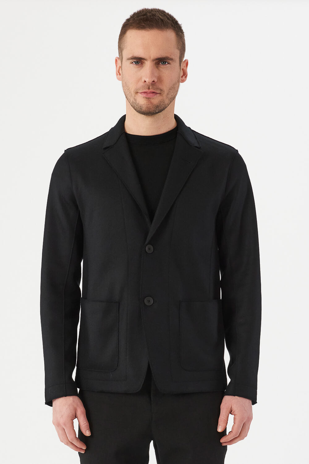 Raw Cut Boiled Wool W/ Cashmere Touch Regular Fit Jacket Black