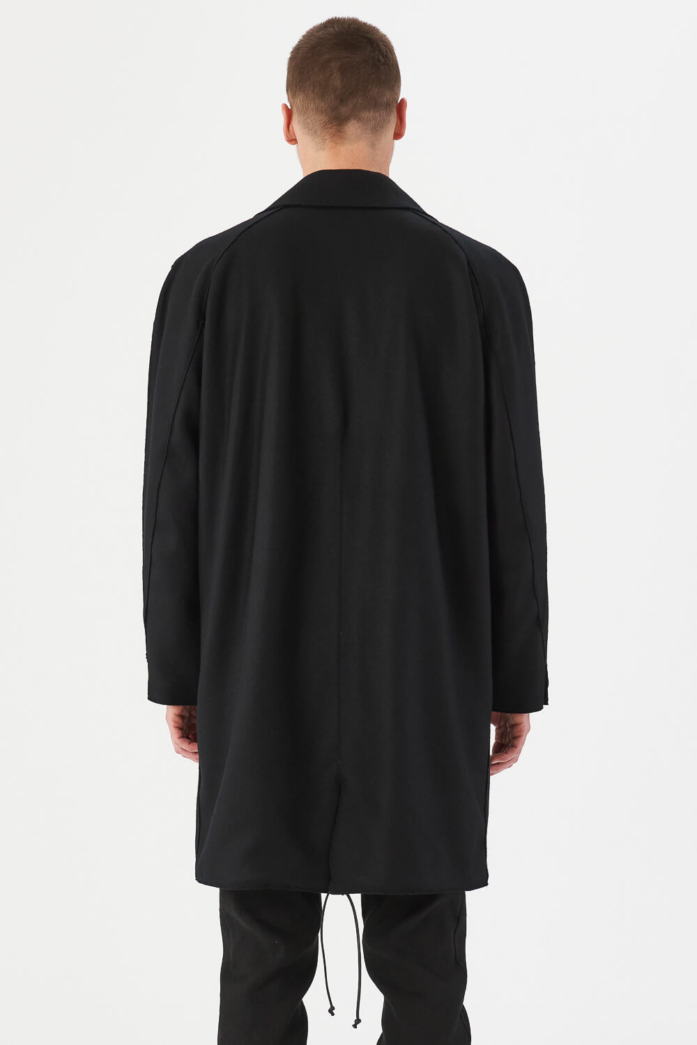 Relaxed Fit Raw Cut Wool W/ Cashmere Touch Coat Black