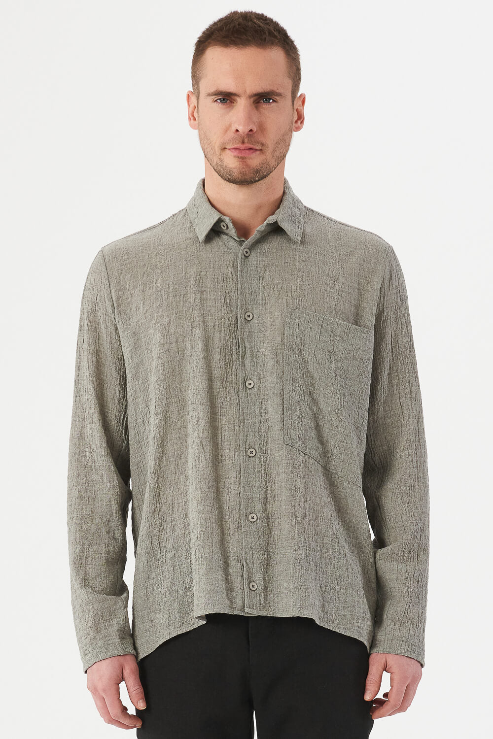 Regular Fit Cotton/Wool Embossed Viscose Shirt Steel