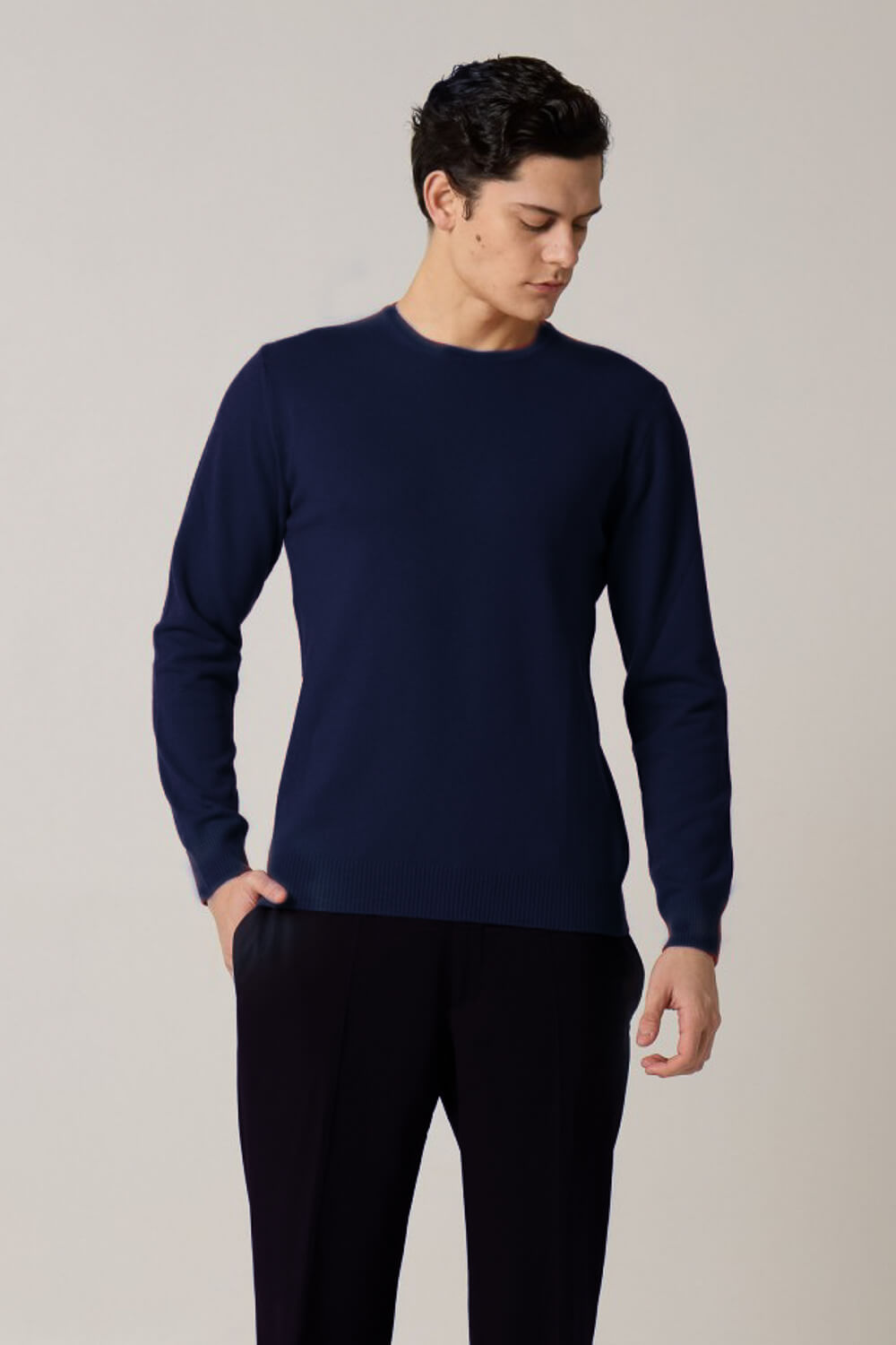 Cashmere Blend Crewneck Sweater Navy