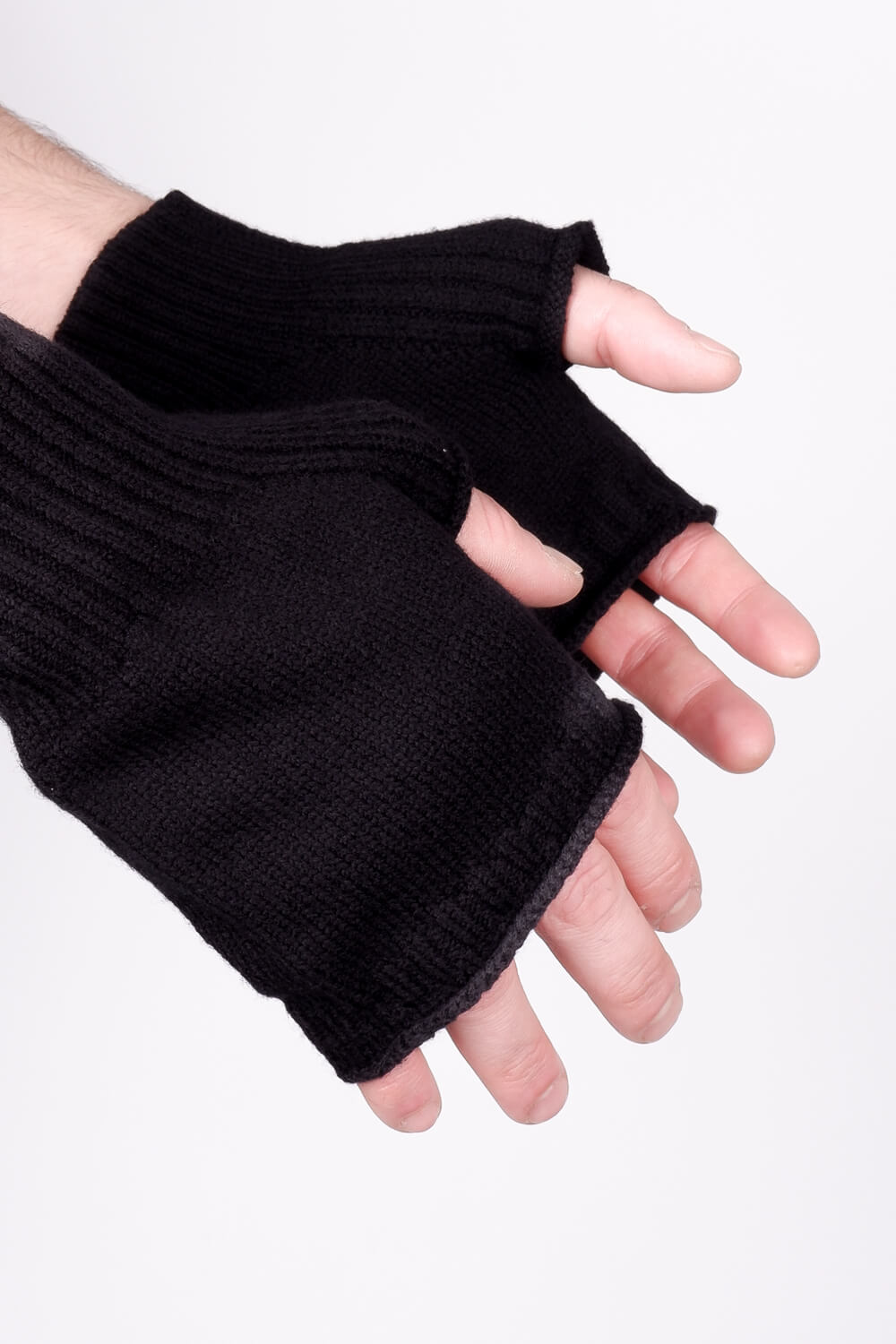 Cashmere Blend Fingerless Rib Detail Glove Black