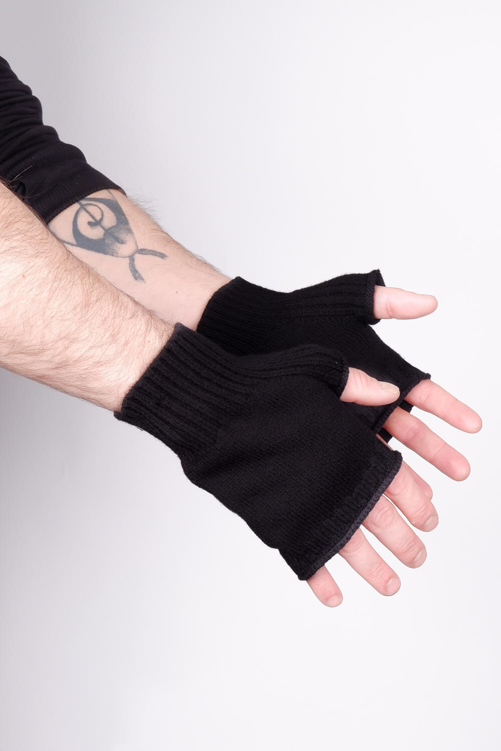 Cashmere Blend Fingerless Rib Detail Glove Black