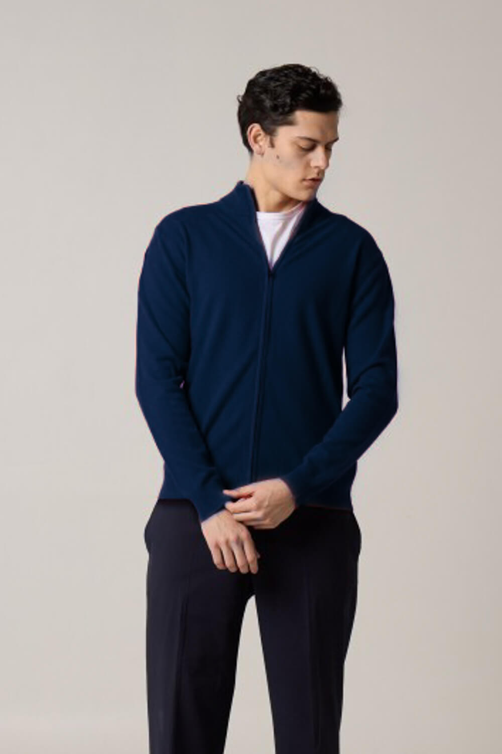 Cashmere Blend Full-Zip Sweater Navy