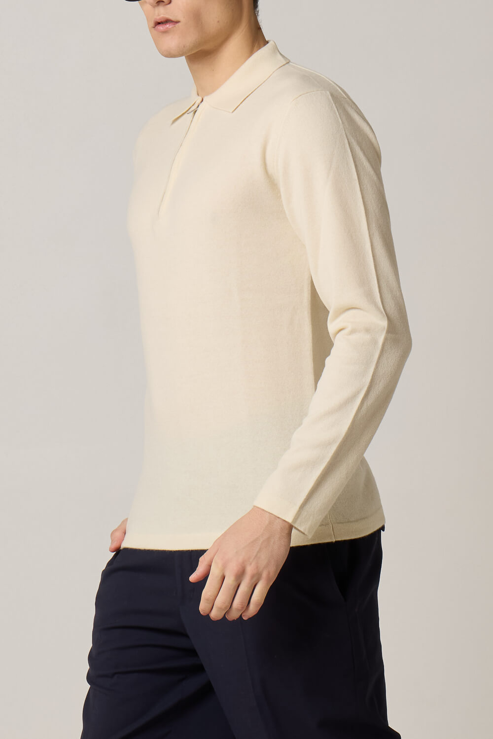 Cashmere Blend Half-Zip L/S Polo Cream