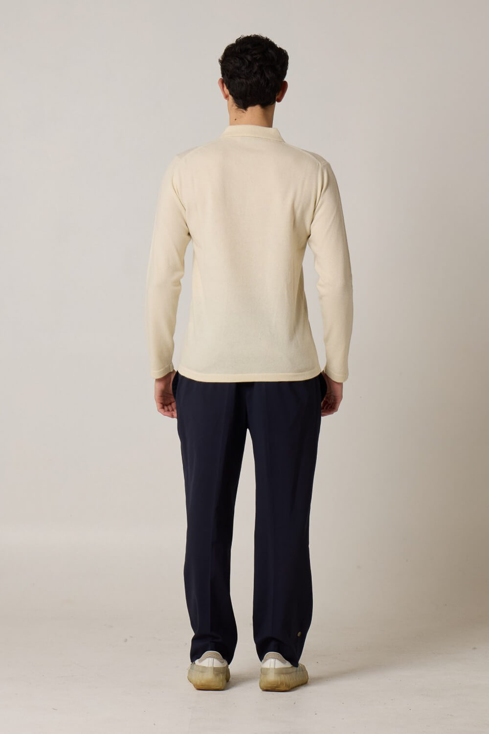 Cashmere Blend Half-Zip L/S Polo Cream