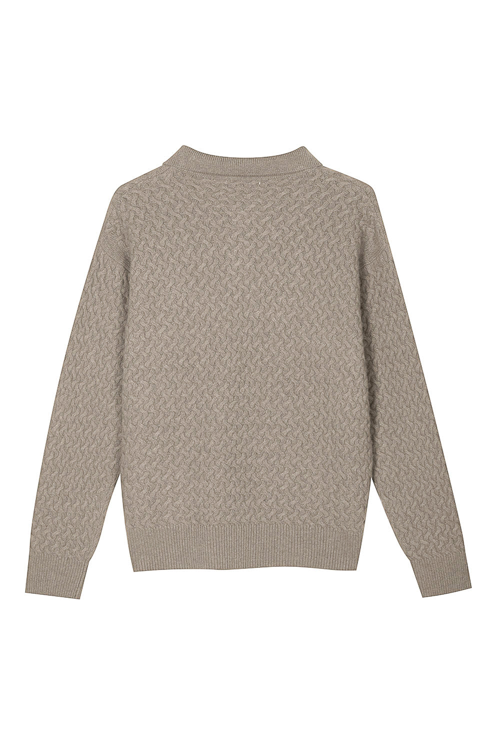 Cashmere Blend Woven Effect Polo Sweater Dark Sand