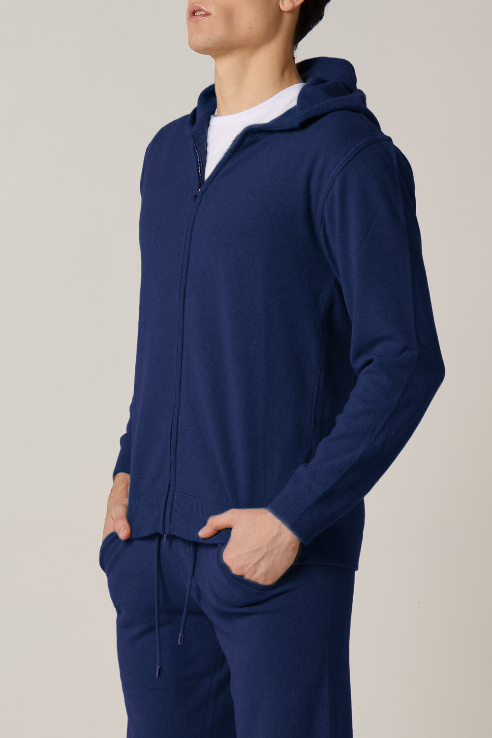 Cashmere Blend Zip-Up Hoodie Navy