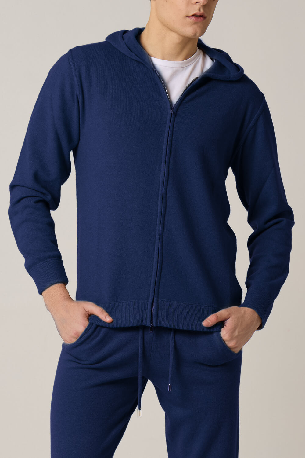 Cashmere Blend Zip-Up Hoodie Navy