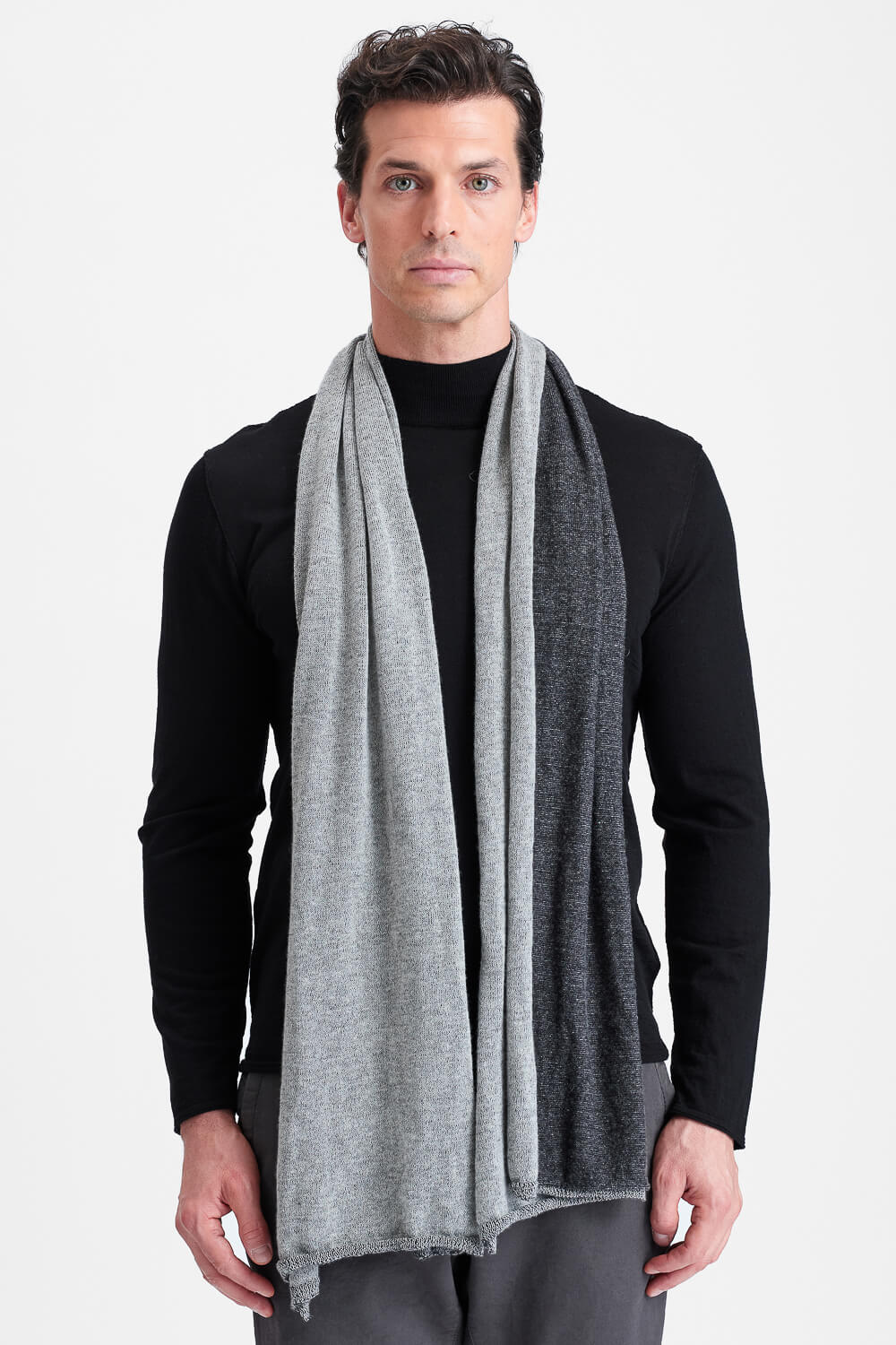 Cashmere & Virgin Wool Reversible Scarf Grey