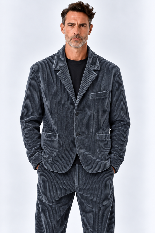 Button-Up Corduroy Blazer Jacket Steel Blue