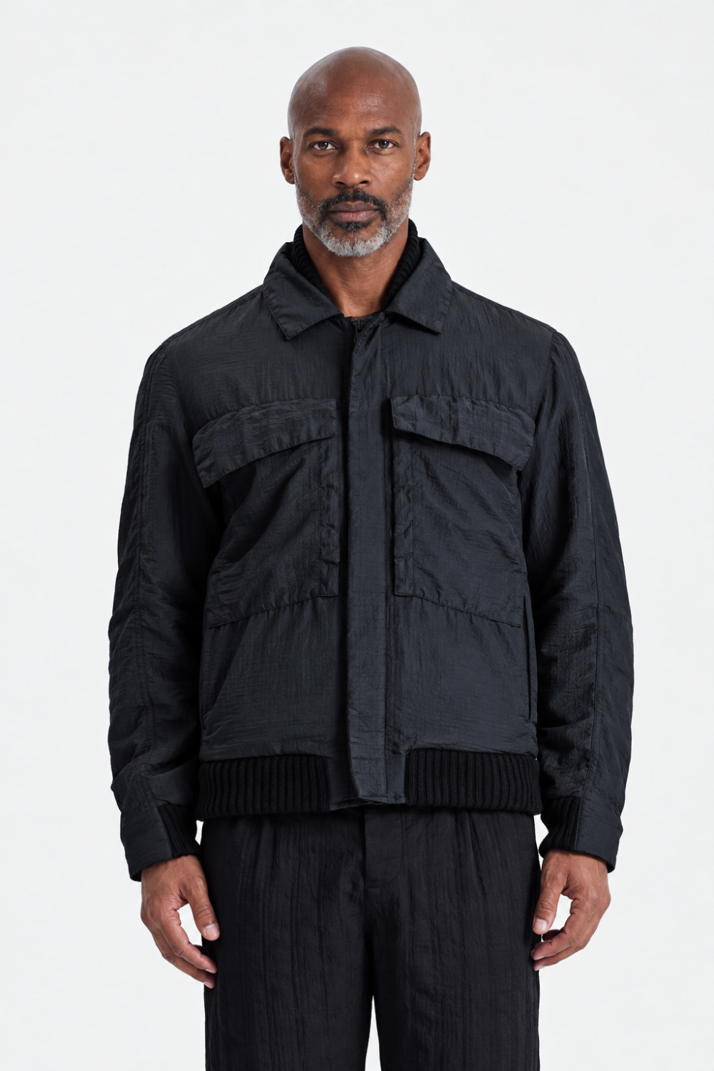 Reversible Water-Repellent Nylon & Herringbone Wool Jacket Black