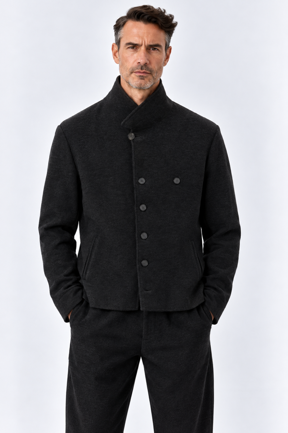 Boiled Wool Shawl Collar Jacket Black