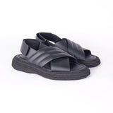 Chunky Leather Crossover Sandals Black