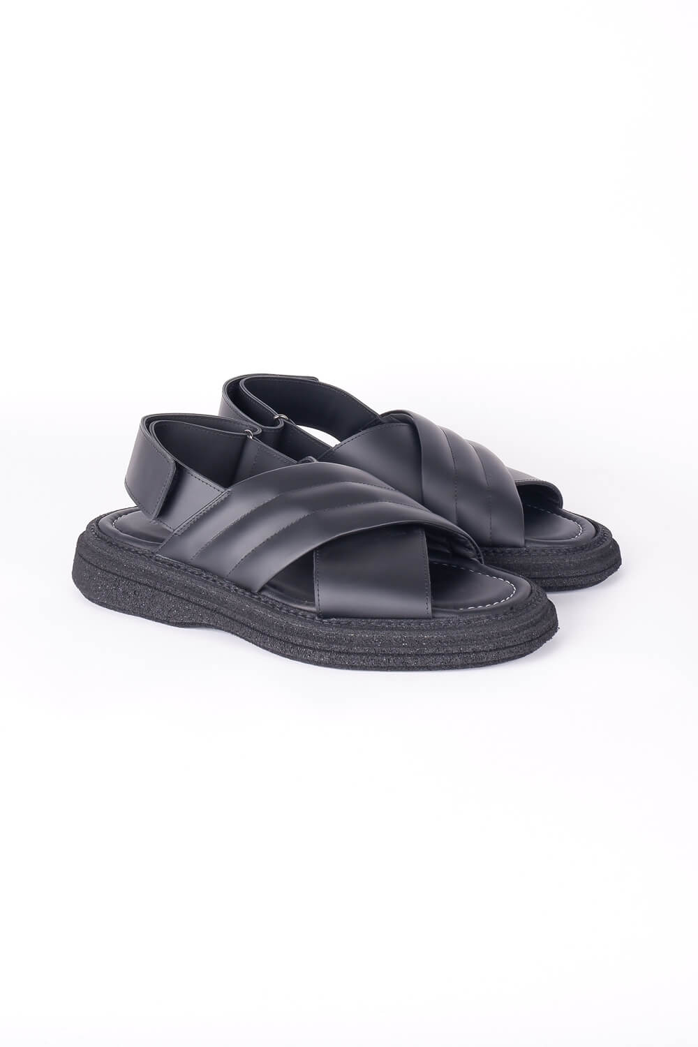 Chunky Leather Crossover Sandals Black