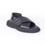 Chunky Leather Crossover Sandals Black