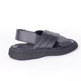 Chunky Leather Crossover Sandals Black