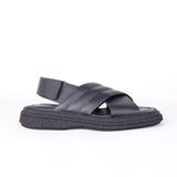 Chunky Leather Crossover Sandals Black