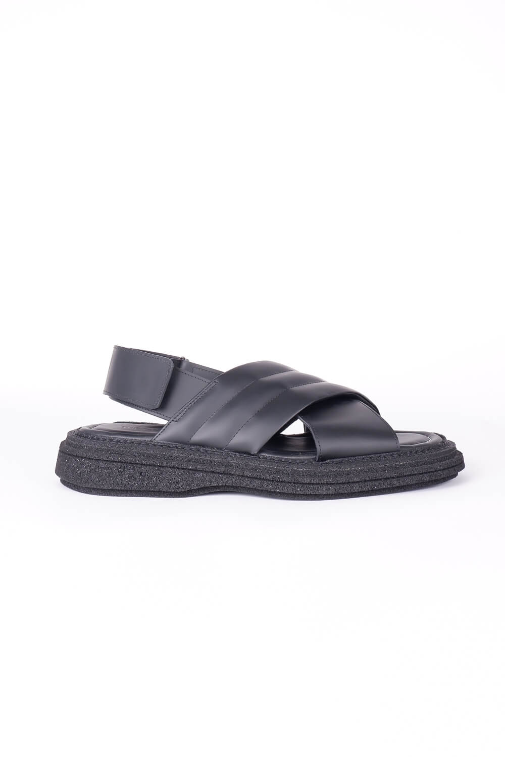 Chunky Leather Crossover Sandals Black