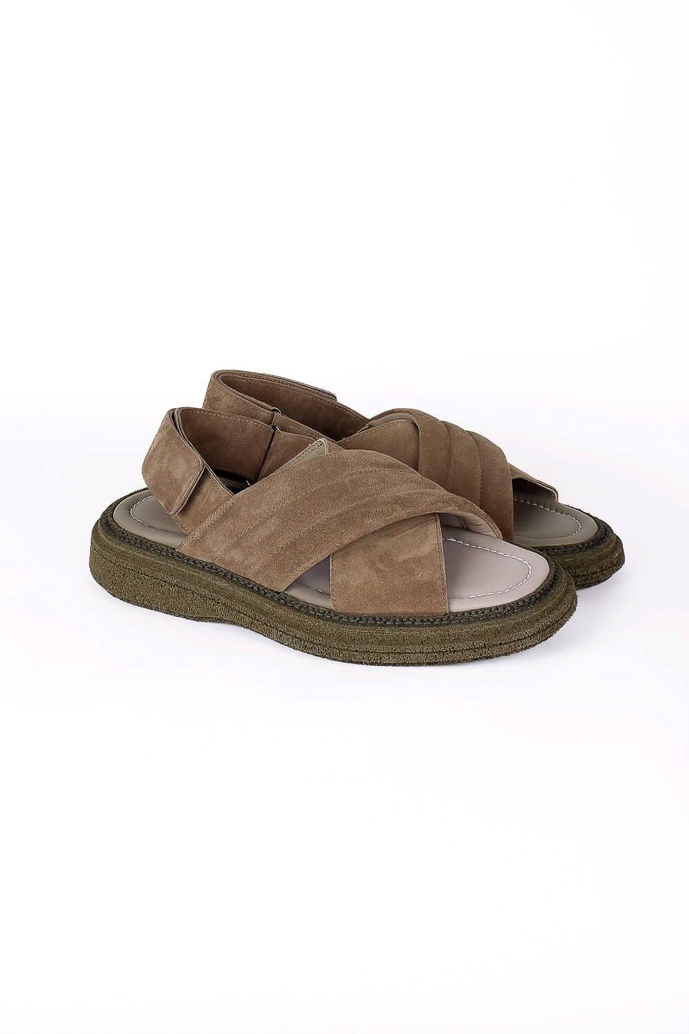 Chunky Suede Crossover Sandals Dark Sand