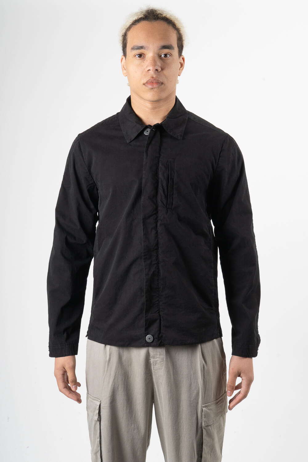 Coated Cotton Lightweight Zip-Up Jacket Black