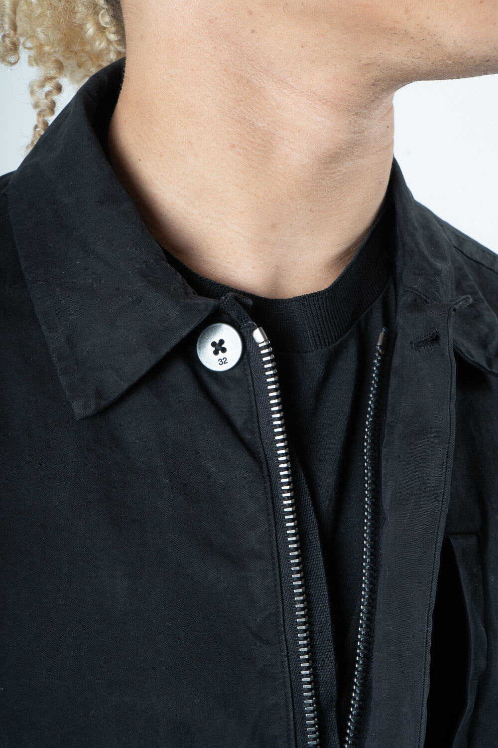 Coated Cotton Lightweight Zip-Up Jacket Black
