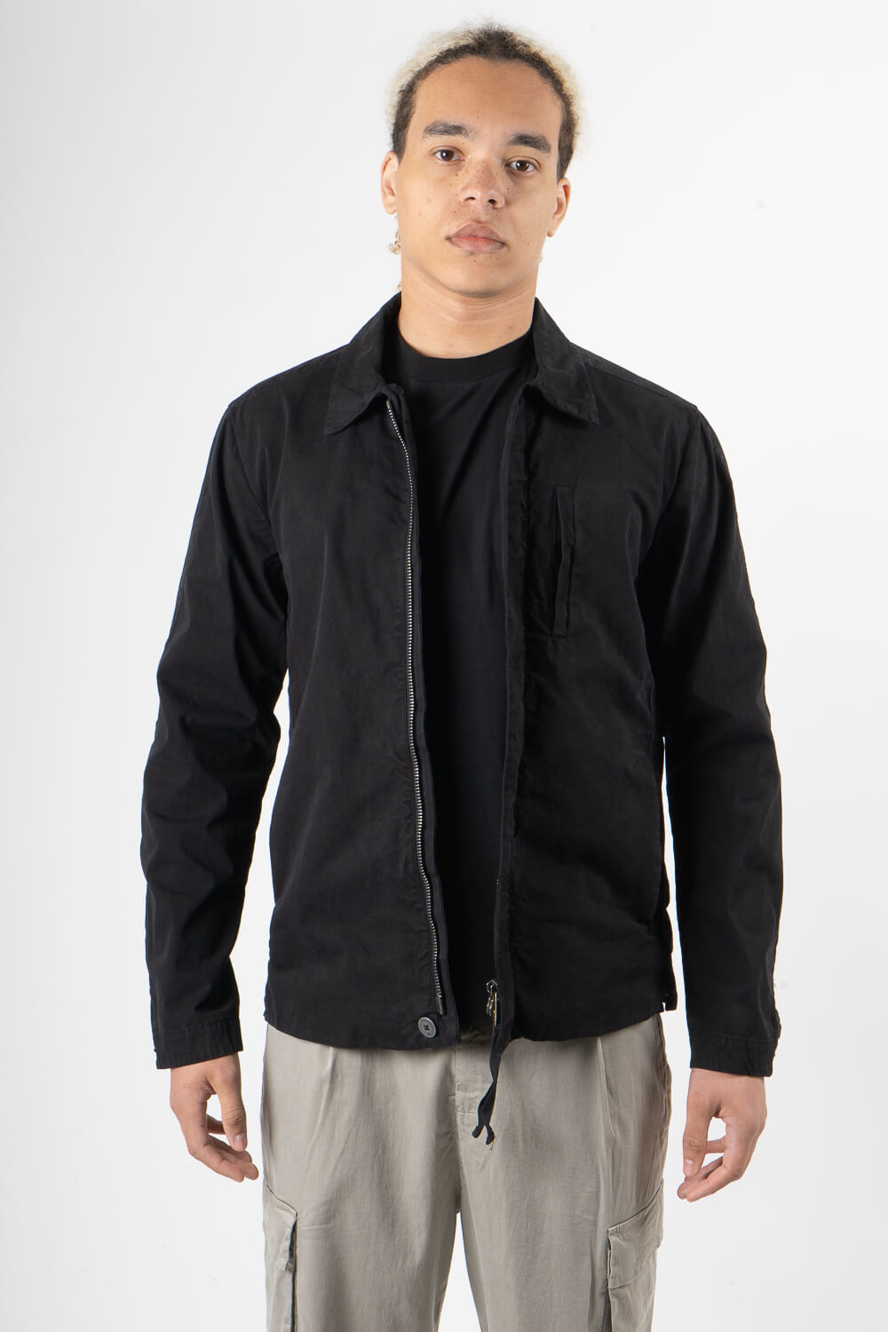 Coated Cotton Lightweight Zip-Up Jacket Black