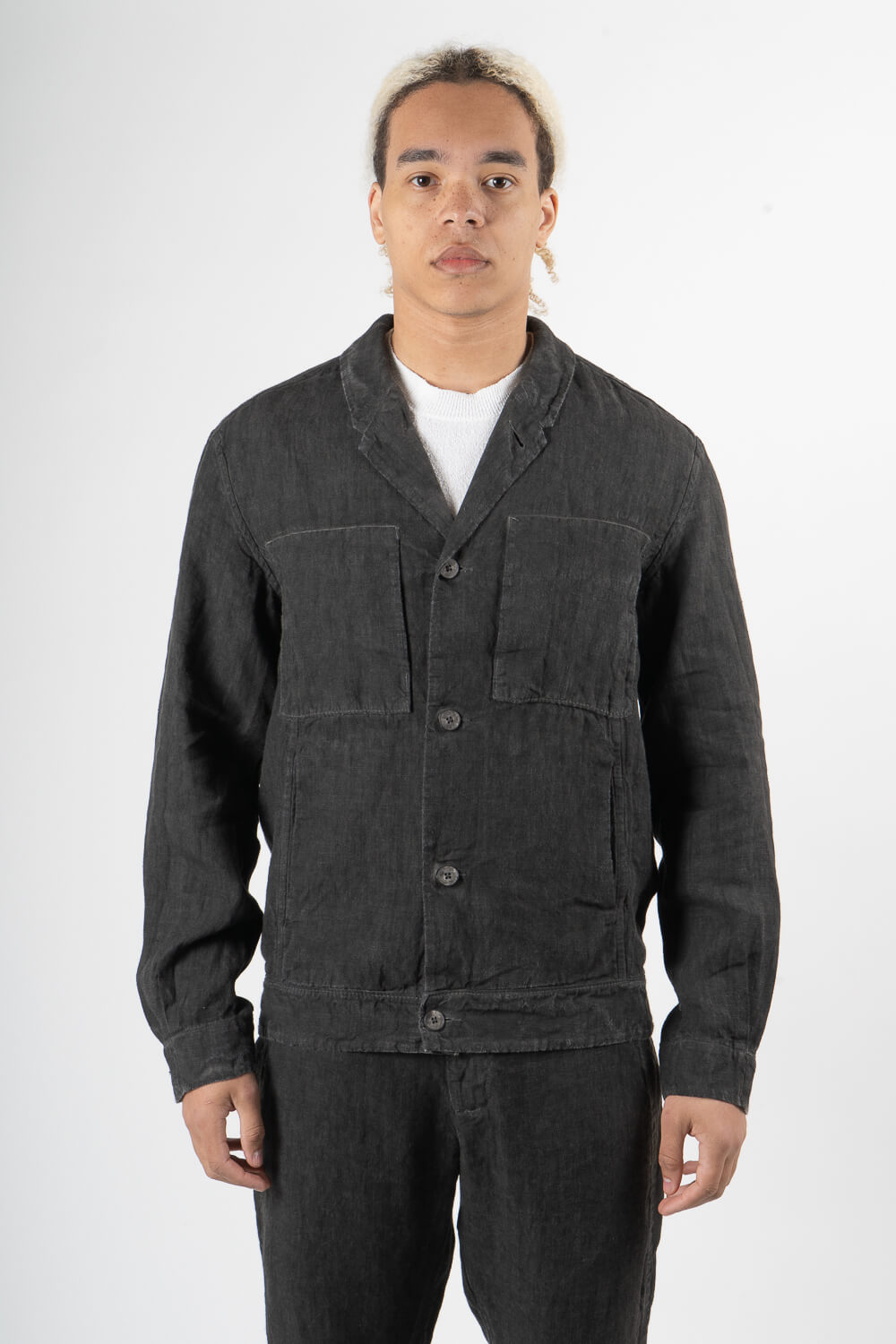 Cold-Dye Button-Up Linen Blazer Charcoal