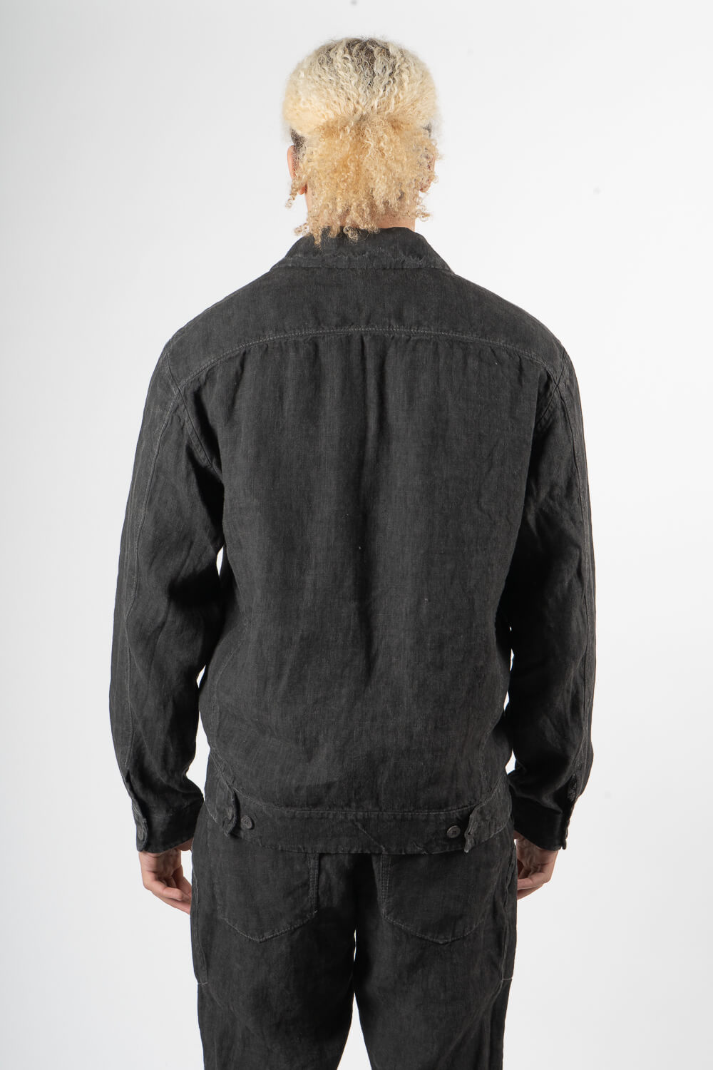Cold-Dye Button-Up Linen Blazer Charcoal