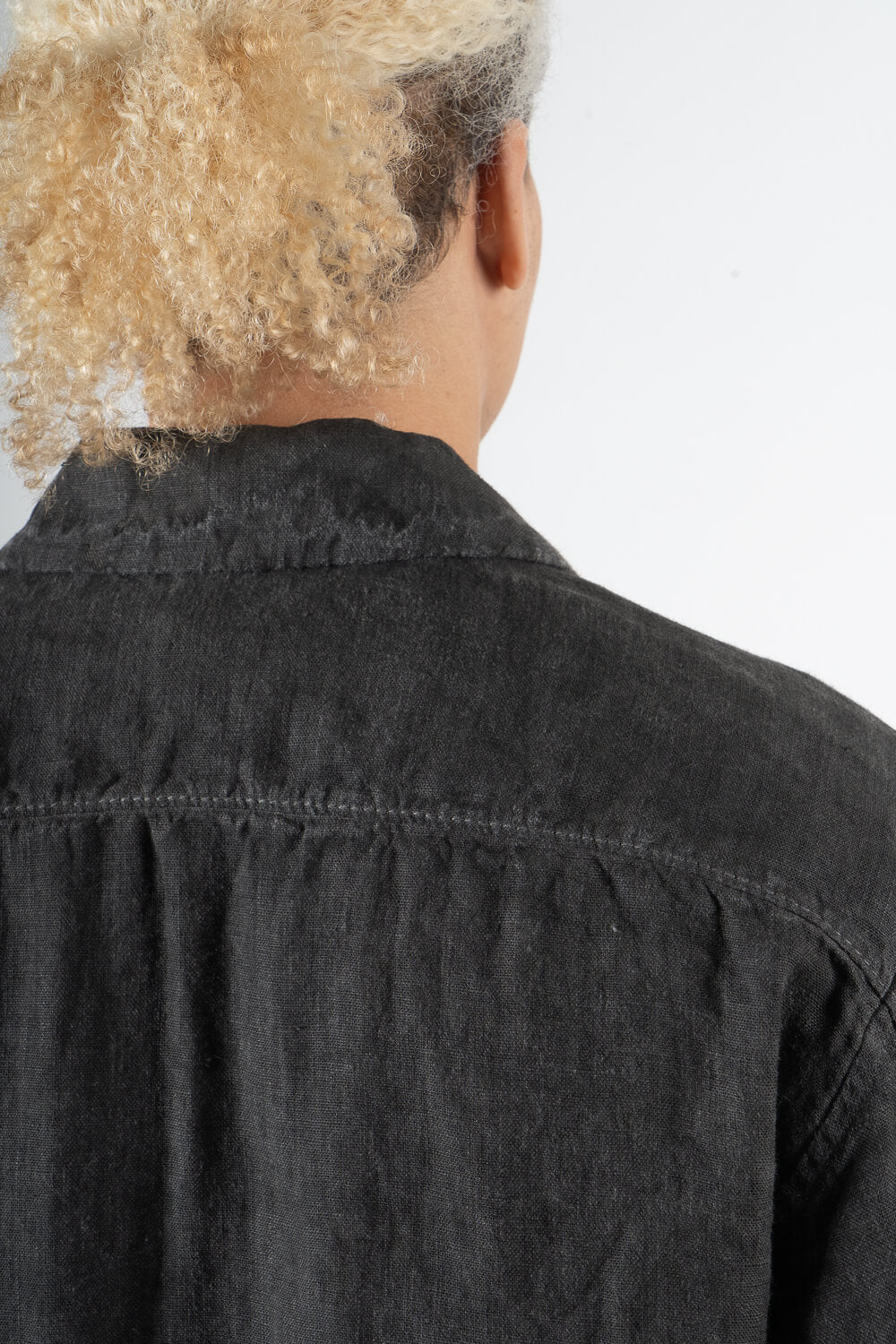 Cold-Dye Button-Up Linen Blazer Charcoal