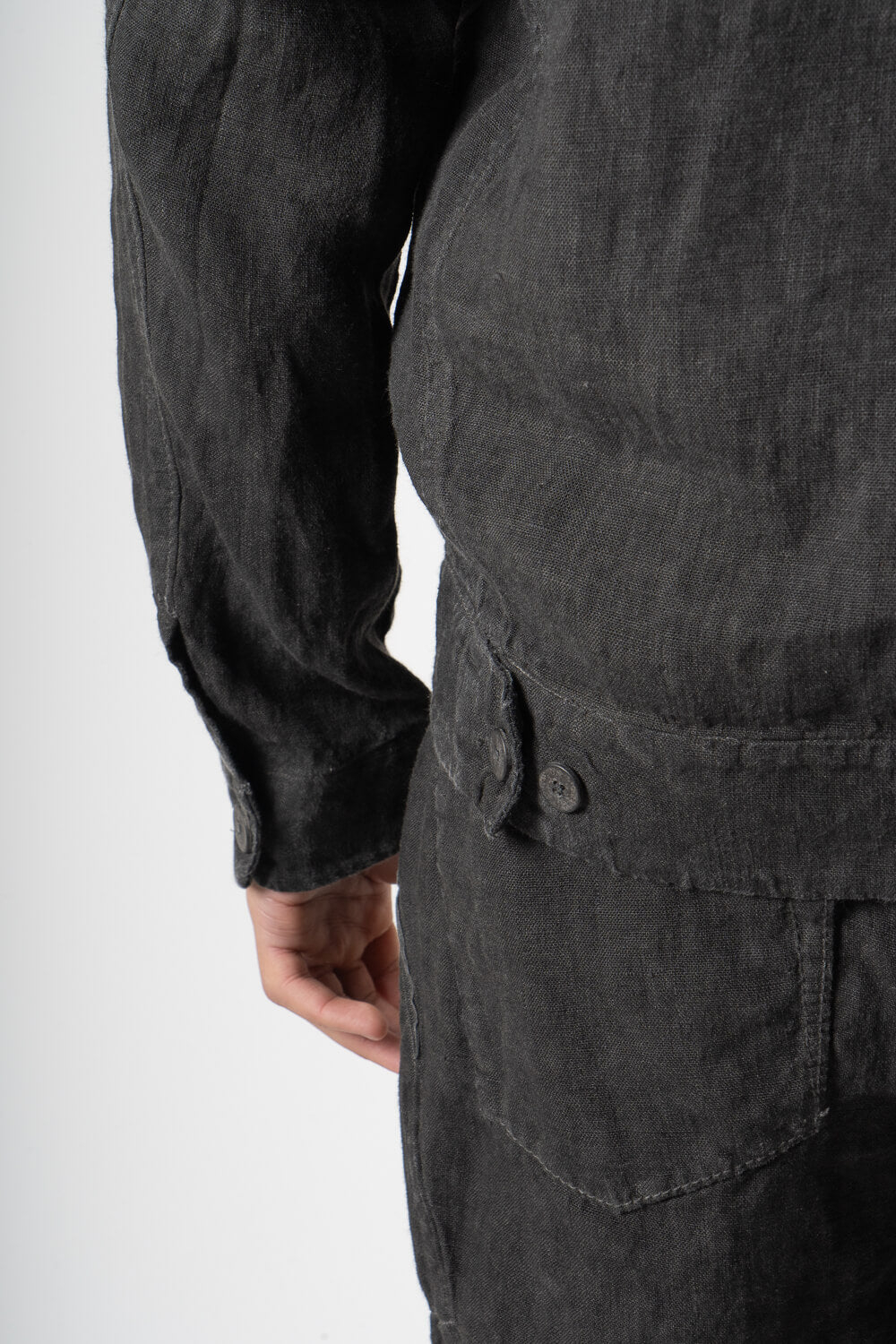 Cold-Dye Button-Up Linen Blazer Charcoal