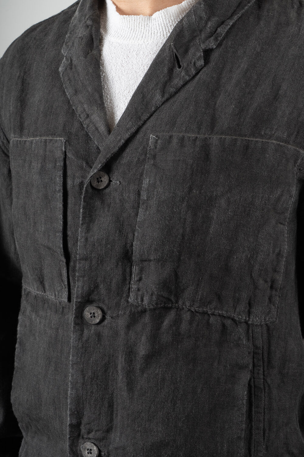 Cold-Dye Button-Up Linen Blazer Charcoal