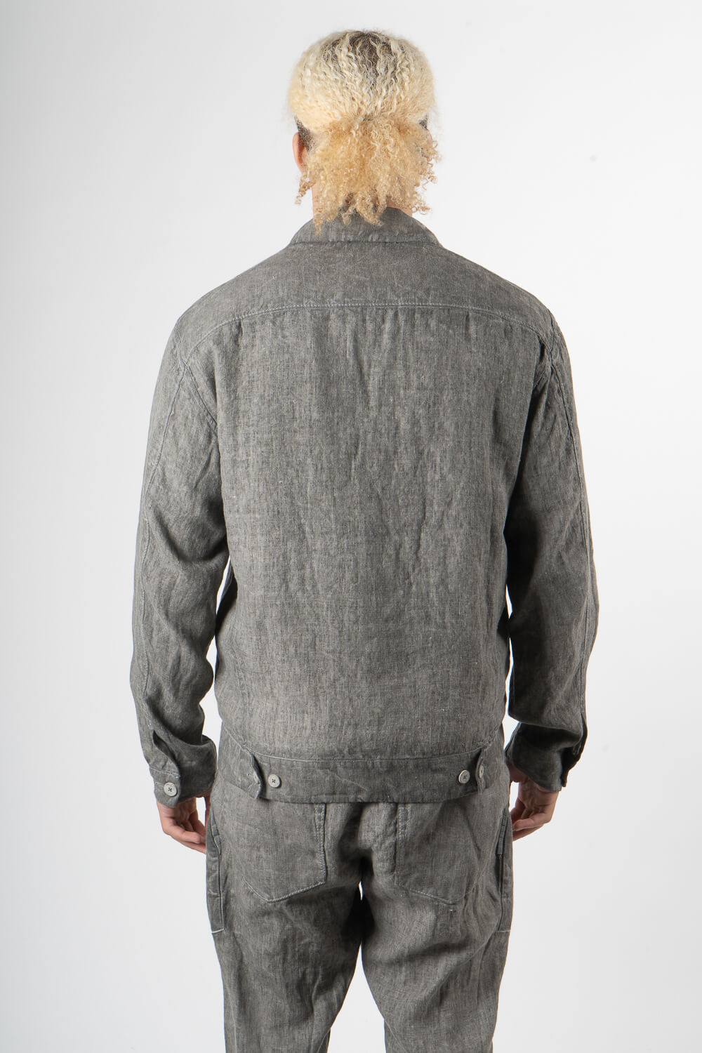 Cold-Dye Button-Up Linen Blazer Grey