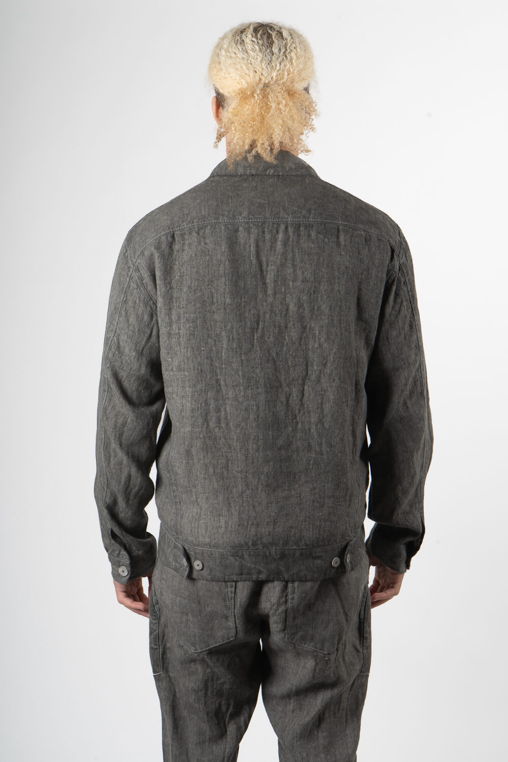 Cold-Dye Button-Up Linen Blazer Grey